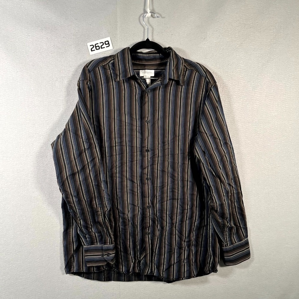 Concepts by Claiborne Shirt Mens Large‎ Black Vertical Striped Casual Button Up